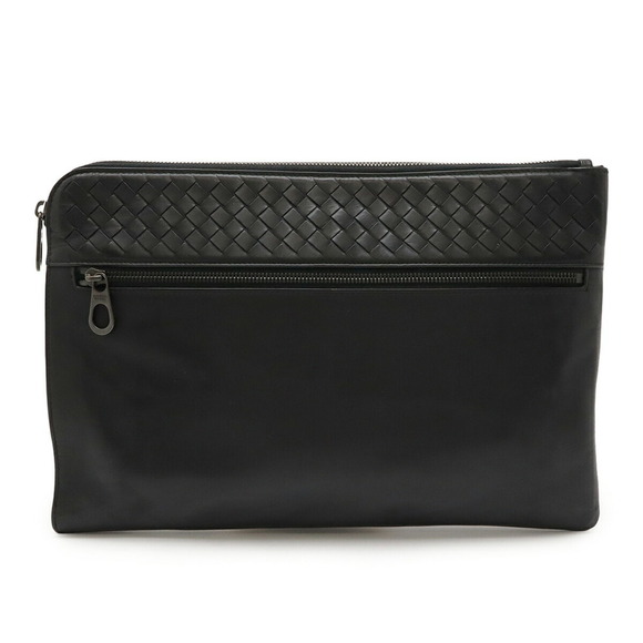 BOTTEGA VENETA Black Leather Intrecciato Clutch Bag - Picture 2 of 8